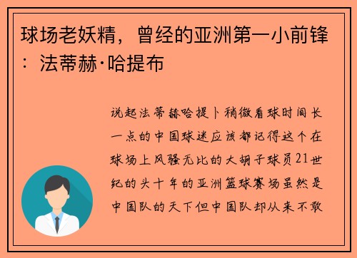球场老妖精，曾经的亚洲第一小前锋：法蒂赫·哈提布